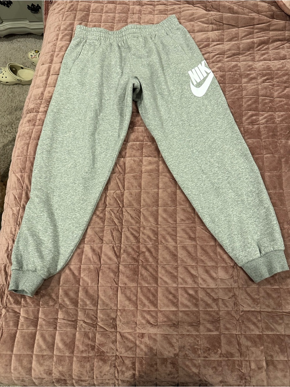 Nike Gray Heather Kids' Fleece Joggers with White Swoosh